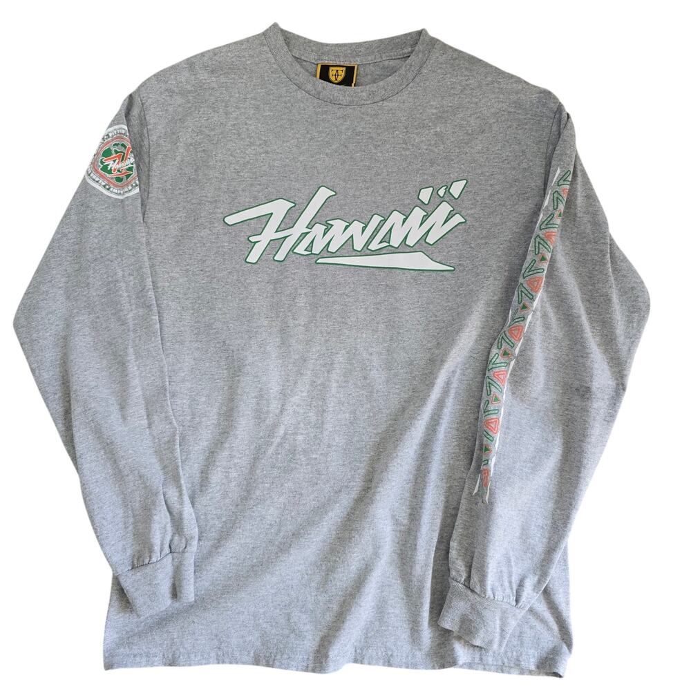 Fitted Hawaii Logo Gray Long Sleeve T-shirt Mens Size M *Flaw